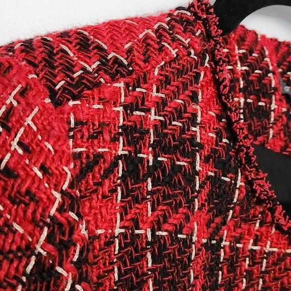 NWT Adrianna Papell Women's Crew Neck Red Black Holiday Tweed Jacket Size M - Picture 3 of 10